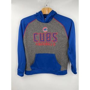 Cubs Baseball Hoody Fanatics size XL color block grey and blue with red stitch